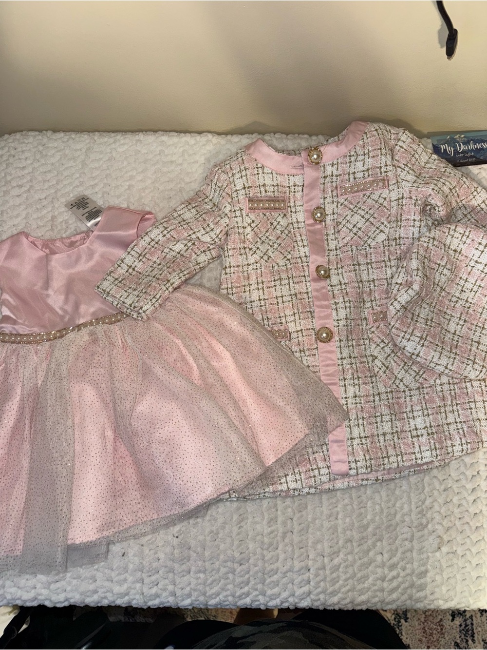 Blueberi Boulevard Pink Tweed Jacket with Pink Sparkle Tulle Dress